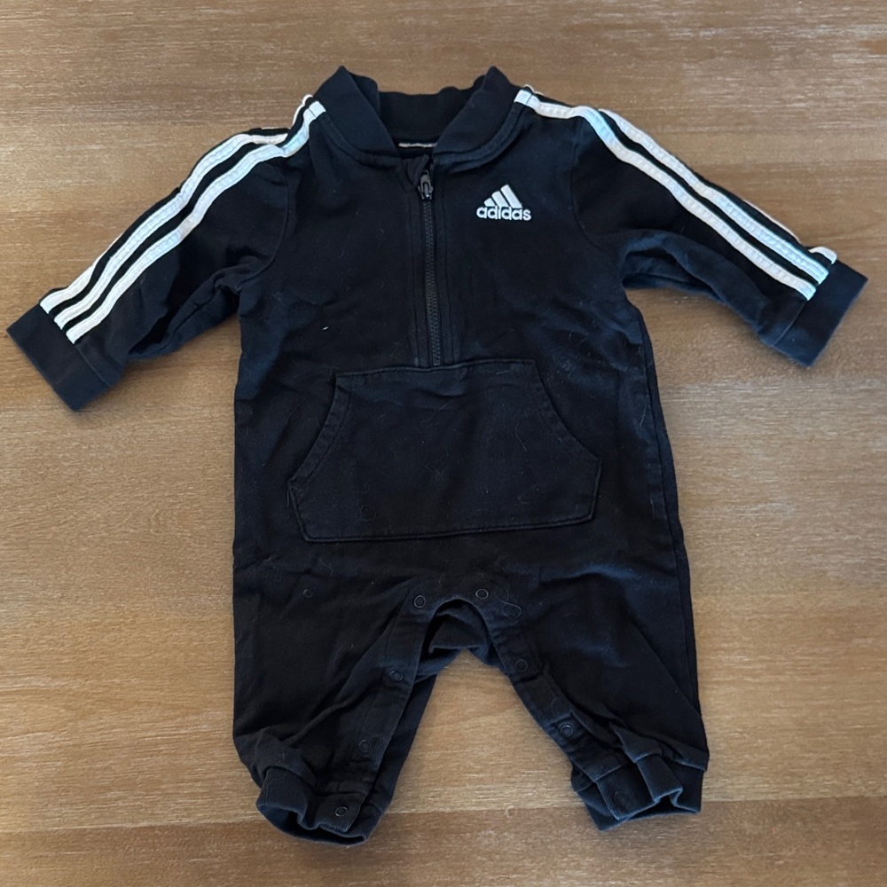 Adidas Kids Black One Piece with White Stripes